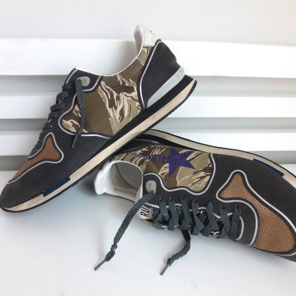 GOLDEN GOOSE MEN'S RUNNING SNEAKERS CAMO SAND/BLACK Sz-42 - Picture 1 of 11